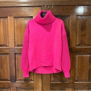Alice + Olivia Adela Round-Hem Turtleneck Sweater Hot Pink Size XS Wool Blend